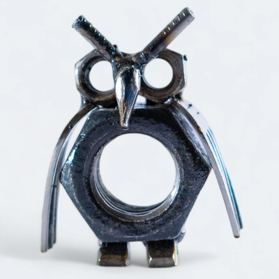 Owl Inspired Recycled Metal Art Sculpture