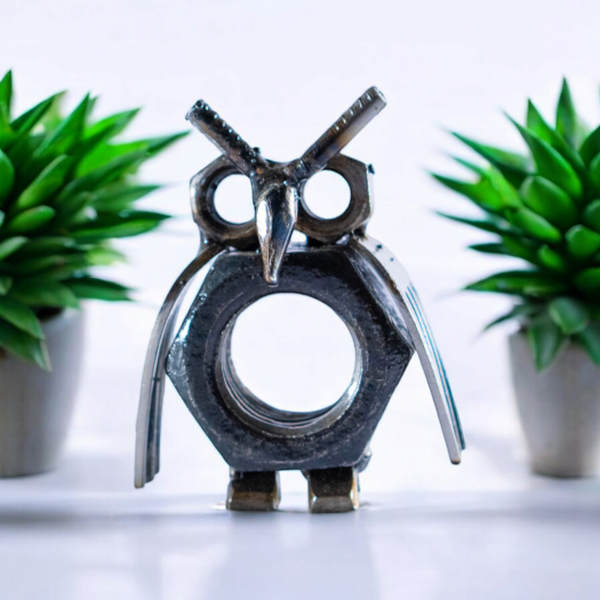 Owl Inspired Recycled Metal Art Sculpture