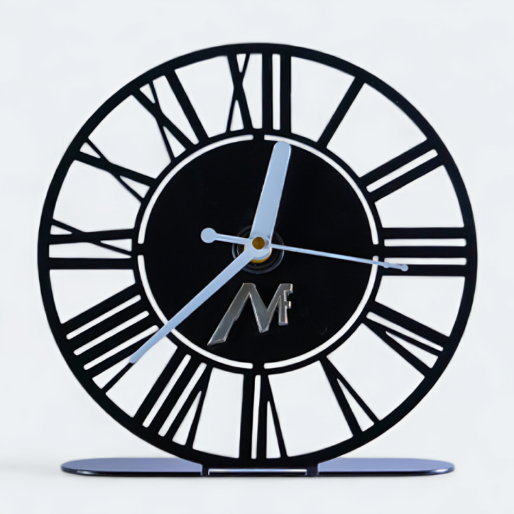 Laser Cutting Table Clock In Iron With Gold Powder Coated Finished