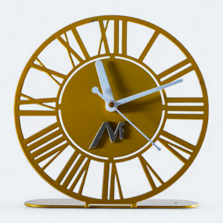 Laser Cutting Table Clock In Iron With Gold Powder Coated Finished