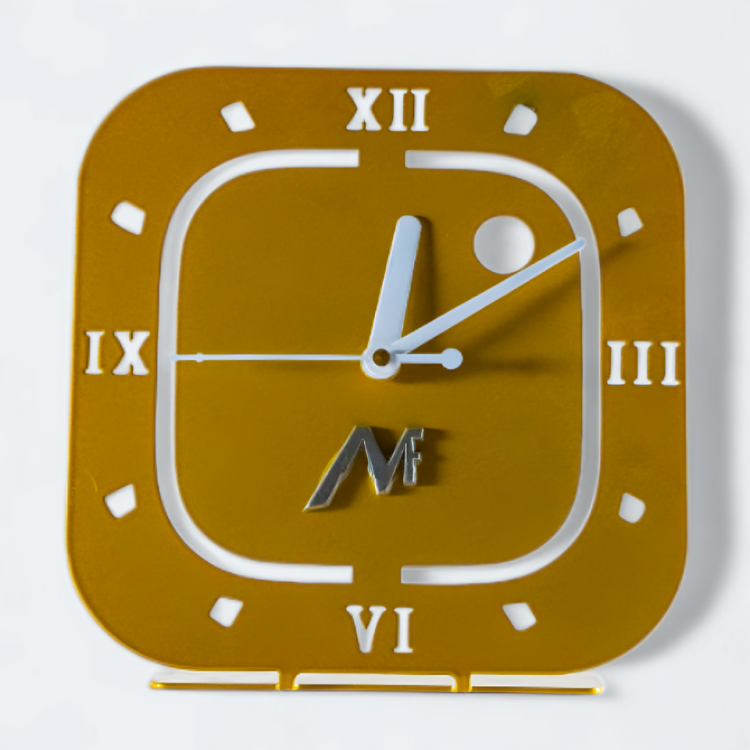 Laser Cutting Table Clock In Iron With Gold Powder Coated Finished